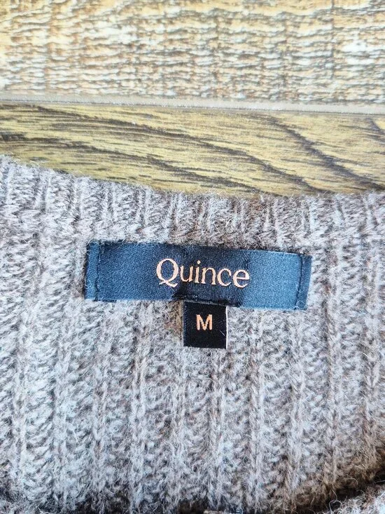 Quince 100% Yak Soft Rib Crew Cardigan Button-Front Heather Brown - Picture 8 of 13